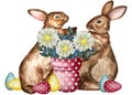 Watercolor Illustration Easter Rabbit and Easter Egg. Royalty Free Stock Photo