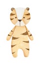Watercolor illustration eco baby toy. Nursery decor, safari tiger.