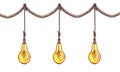 Watercolor illustration. Edison lamps, loft style in the form of a pear , vintage on a rope.