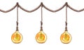 Watercolor illustration. Edison lamps, loft style, vintage on a rope. Royalty Free Stock Photo