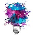 Watercolor illustration of edison`s bulb Royalty Free Stock Photo