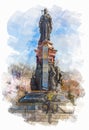 Watercolor illustration of Ekaterina the Great sculpture Royalty Free Stock Photo