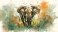Watercolor illustration of elephant with a vibrant abstract backdrop. Elephant art. Concept of colorful design, colorful Royalty Free Stock Photo