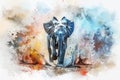 Watercolor illustration of elephant with a vibrant abstract background. Elephant art. Concept of colorful design Royalty Free Stock Photo