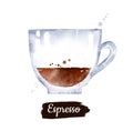 Watercolor illustration of Espresso coffee cup