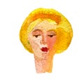 Watercolor illustration of a face image, a portrait of a blonde woman.