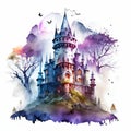 Watercolor illustration of fairytale castle. Hand drawn watercolor illustration generative AI animal ai Royalty Free Stock Photo