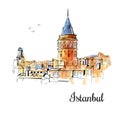 Watercolor illustration with famous turkish landmark