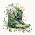 Cowboy Chic: Watercolor Painting of Boots and Blooms in Springtime AI Generated