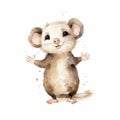 Watercolor Illustration Of A Cute Opossum Royalty Free Stock Photo