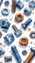 Watercolor Bolts and Nuts Pattern - Industrial Hardware Illustration Royalty Free Stock Photo