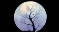 Watercolor illustration of a spooky tree with spider and web under a full moon for Halloween concept Royalty Free Stock Photo