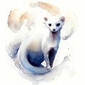 Watercolor illustration of a ferret on a watercolor background. Generative AI