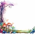 watercolor illustration of a forest with mushrooms and butterflies Royalty Free Stock Photo