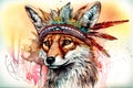 Watercolor Illustration of a Fox in Feathers ai generation Royalty Free Stock Photo