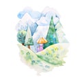 Watercolor illustration. Foxes mother and daugther on the hill i Royalty Free Stock Photo