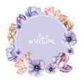 Watercolor illustration frame flower composition with tulip, anemone, rose Royalty Free Stock Photo