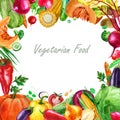 Watercolor illustration, frame of vegetables. Vegetarian food.