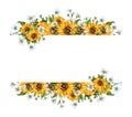 Frame two borders sunflowers daisies watercolor Royalty Free Stock Photo