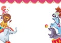 Watercolor illustration with funny animals and artists, templatefor poster, banner, card. Circus, show, performance.