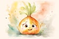 Watercolor illustration of a funny onion character