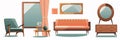 Watercolor illustration of furniture for living room: sofa, armchair, mirror etc. created with generative ai tools