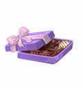 Watercolor illustration of a gift box with a ribbon bow. Isolated image of a festive packaging on a white background.