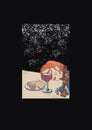 Watercolor illustration of a girl with a glass of wine Royalty Free Stock Photo