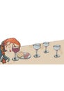 Watercolor illustration of a girl with a glass of wine Royalty Free Stock Photo