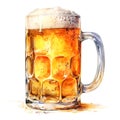 watercolor illustration glass beer mug with foam isolated on white background Royalty Free Stock Photo