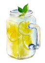 Watercolor illustration, glass of lemonade isolated on white background. Royalty Free Stock Photo