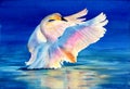 Watercolor illustration of a graceful white swan flapping its wings Royalty Free Stock Photo