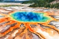 Watercolor illustration of the grand prismatic pool, Yellowstone National Park. Royalty Free Stock Photo