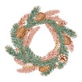 Graphic wreath of spruce branch and cone