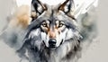 Watercolor illustration of gray wolf. Portrait of wild forest animal. Hand drawn art Royalty Free Stock Photo