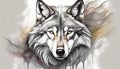 Watercolor illustration of gray wolf. Portrait of wild forest animal. Hand drawn art Royalty Free Stock Photo