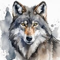 Watercolor illustration of gray wolf on white background. Wild forest animal. Wildlife concept Royalty Free Stock Photo