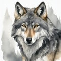 Watercolor illustration of gray wolf on white background. Wild forest animal. Wildlife concept Royalty Free Stock Photo