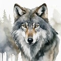 Watercolor illustration of gray wolf on white background. Wild forest animal. Wildlife concept Royalty Free Stock Photo