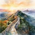 watercolor illustration of the Great Wall of China Royalty Free Stock Photo