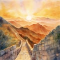 watercolor illustration of the Great Wall of China Royalty Free Stock Photo