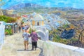 Watercolor illustration of Greek Island Santorini