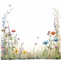 Nature-inspired Watercolor Frame With Flowers And Butterflies