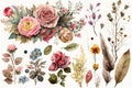 Watercolor illustration with colorful flowers (AI generated)
