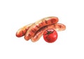 Watercolor illustration with grilled sausages on white background Royalty Free Stock Photo