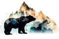 watercolor illustration of a grizzly bear on a background of mountains ai Royalty Free Stock Photo
