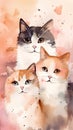 Watercolor illustration of a group of cats. Cute kittens. Royalty Free Stock Photo