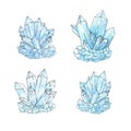 Watercolor illustration of group of quartz crystals in sketchy s Royalty Free Stock Photo