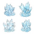 Watercolor illustration of group of quartz crystals in sketchy s