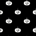 Watercolor illustration. Halloween attributes seamless pattern set of white pumpkins on a black background. isolated Royalty Free Stock Photo